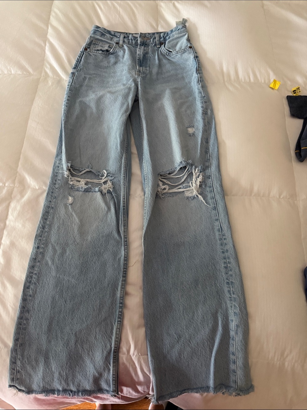 Zara Light Blue Distressed Wide-Leg Jeans